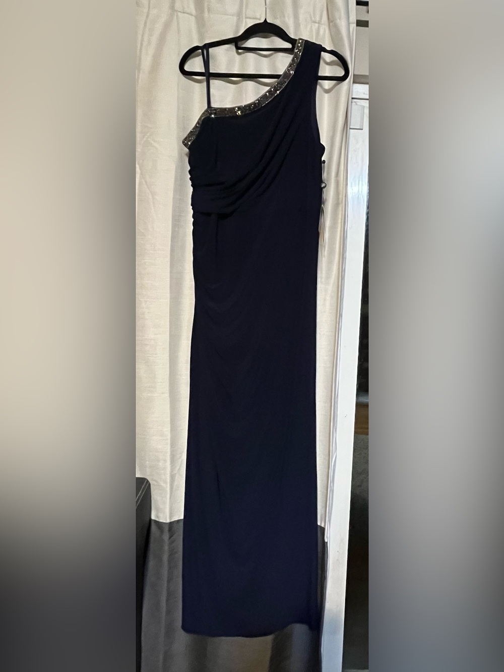 NWT Adrianna Papell Embellished One Shoulder Jersey Gown Midnight Blue Size 16 - Picture 5 of 8